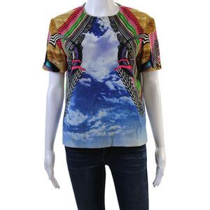 Manish Arora Womens Texture Round Neck Pattern Blouse Multi Size S